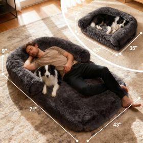 71"x43"x9" Dog Beds for Large Dogs, Foldable Plush Washable Dog Bed for People Doze Off, Orthopedic Dog Beds for Humans Size (Color: DarkGrey)
